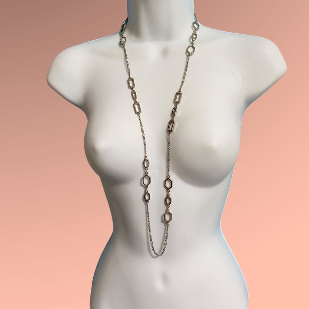 ANN TAYLOR Silvertone Chain Long Necklace 36”